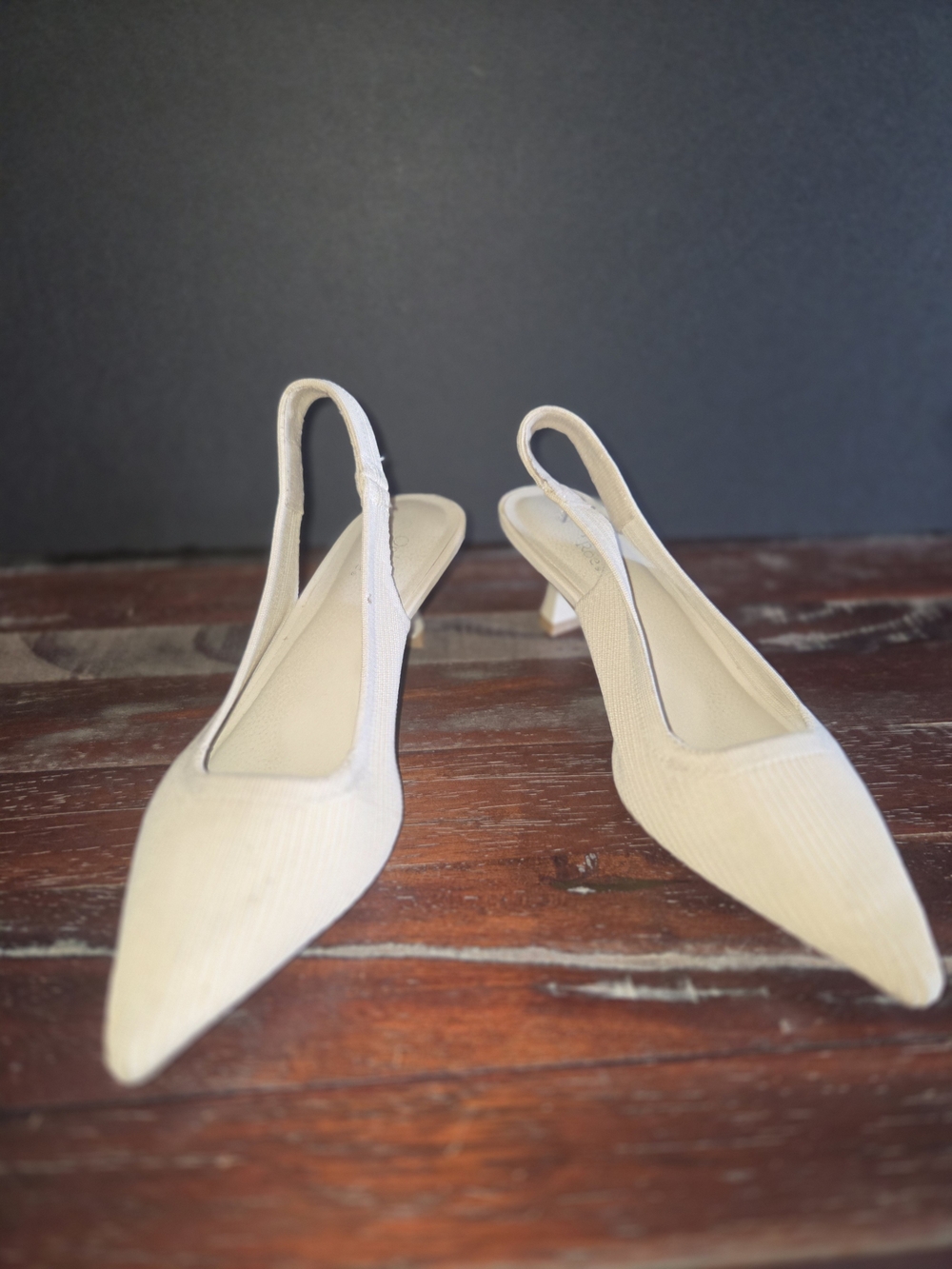Women's Knit Slingback Pointed-Toe Kitten Heels in Taupe